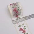 9cm white milk silk mesh lace ribbon with pink floral embroidery and wavy scalloped edges - Pink Five-Petal Flower Style (1#)