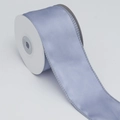 Light blue double-sided polyester satin ribbon with wired edge on white paper spool - Haze Blue