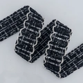 Black and white Tweed ribbon with wave embroidery and subtle sequins for DIY hair accessories - 2.5cm*50 Yards / Black
