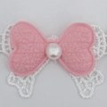 Pink polyester lace bow with white pearl center for DIY crafts and doll clothing - Pearl Decorated Pink Style