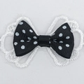 3.5cm black polka dot polyester bow with white lace base for DIY doll clothing accessories - Black Polka Dot Ribbed Style