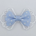 Sky blue polyester ribbon bow with white lace and polka dots for DIY doll clothing - Blue Polka Dot Ribbed Style