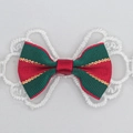 3.5cm red and green polyester lace bow with gold stripes for DIY doll clothing decor - Red and Green Striped Festival Style