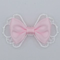 Pink satin ribbon bow with white lace trim for DIY doll clothing and hair accessories - Pink Double Ear Style