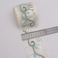 9cm white mesh lace ribbon with green vine and blue flower embroidery for DIY sewing - Blue White Flower Vine Style (4#)