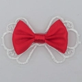3.5cm red satin bow with white lace trim for DIY doll clothing and hair accessories - Red Double-Ear Style