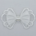 Handmade 3.5cm white polyester satin bow with intricate lace trim for doll clothing DIY - White Double Ear Style