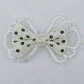 Cream polka dot bow on white lace trim for DIY doll clothing and sewing accessories - Yellow Polka Dot Ribbed Style