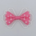 Pink polka dot polyester bow with white mesh lace trim for DIY doll clothing accessories - Pink Polka Dot Ribbed Style