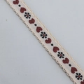 Nastro jacquard da 15mm crema con cuori rossi ricamati e pizzo smerlato - Stile Jacquard Cuore Floreale / Marrone