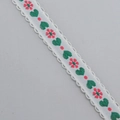 Nastro jacquard da 15mm con cuori verdi e fiori rossi per creazioni fai-da-te - Stile Jacquard Cuore Floreale / Verde