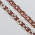 Nastro jacquard vintage da 1cm rosso mattone con motivi floreali bianchi e bordi grezzi - Marrone Chiaro (1cm*5 Yard)
