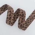 Leopard print velvet ribbon with faux fur texture for DIY hair bows and craft supplies - No. 4 Light Brown Leopard / 2.5cm x 10 Yards