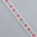 Nastro jacquard bianco da 15 mm con cuori rosa e fiori blu ricamati per il fai da te - Stile Jacquard Cuore Floreale / Rosa