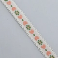 15mm jacquard ribbon with embroidered pink hearts and clover flowers with lace trim - Jacquard Heart Floral Style / Off White