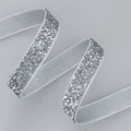 Cinta de terciopelo plateada brillante con reverso elástico blanco para manualidades - Gris (1cm*200 Yards)