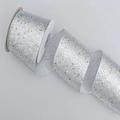 Silbernes Glitzerband mit goldenen Sternen auf Rolle für DIY-Bastelarbeiten und Schleifen - 6.3cm*10 Yards / Silber