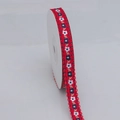 Nastro ricamato rosso vivo con fiori bianchi e bordi ondulati in pizzo bianco - 10mm / Rosso