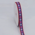Nastro ricamato floreale con bordi all'uncinetto rossi su base blu per il fai-da-te - 10mm / Azzurro