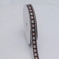 Nastro floreale marrone 1cm con bordi ondulati bianchi e ricamo rosa su rocchetto - 10mm / Marrone