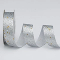 Silver glitter ribbon with gold star patterns on a roll for DIY and gift wrapping - 2.5cm*10 Yards / Silver