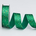 Sparkling green glitter ribbon with colorful star patterns for DIY crafts and gift wrapping - 2.5cm*10 Yards / Green