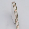 1cm floral ribbon roll in beige with army green wavy edges and orange flower patterns - 1cm / 54# Matcha Green