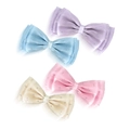 Set of four satin bow hair clips with silver rhinestones in pastel colors for DIY crafts - Customizable Other Colors