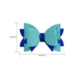 Detailed view of dual-color glitter bow hair clip with dimensions 10cm by 6cm - Blue and Cyan Spliced Bow (Style 1)
