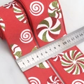 Peppermint swirl pattern Christmas linen ribbon with glitter accents for DIY decor - Custom Size