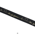 2.5cm black ribbed ribbon with gold Love You Forever heart pattern for gift wrapping - Style 39 Pink Flamingo / Black