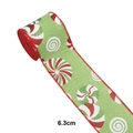 6,3 cm grünes Weihnachts-Leinenimitatband mit Bonbondruck und roter Nahtkante - 6.3cm Spezifikation / Grün