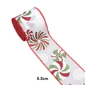 Weihnachtsband mit Pfefferminz-Zwirbelmuster und roten Rändern, Breite 6,3 cm - 6.3cm Spezifikation / Weiß