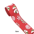 5cm Red Christmas faux linen ribbon featuring colorful candy and peppermint prints - 5cm Specification / Red