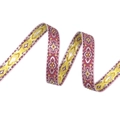Ethnic 1.5cm jacquard ribbon with red and yellow geometric patterns for clothing decor - Purple