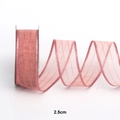 Ruban organza rose 2,5 cm semi-transparent avec bords métalliques pour emballage DIY - Spécification Moyenne Grand Rouleau / Vieux rose