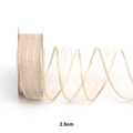 Ruban organza champagne clair de 2,5 cm avec bords dorés pour emballage cadeau - Spécification Moyenne Grand Rouleau / Champagne