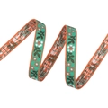 Ethnic embroidered jacquard ribbon with white flowers and orange trim on teal base - 13# Brown Green Leaves