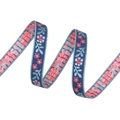 Ethnic embroidery ribbon featuring pink orange flowers on a navy blue strap - 6# Blue Pink Leaves