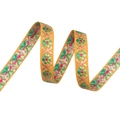 Yellow ethnic floral embroidery ribbon with green petals and 1.3cm lace trim detail - Yellow (8#)