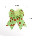 Green plush Christmas bow with red glitter polka dots and faux fur ball, 14x21cm - Faux Fur Ball Decor Bow (Style A)