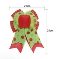 Green and red mesh Christmas bow with glitter dots and plush center, 21x25cm size - Mesh Feather Bow (Style D)