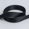 Elegant black polyester satin ribbon with gold stitched edges for DIY gift wrapping - Black Gold Edge (030)