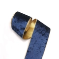 Nastro natalizio in velluto blu scuro con retro in raso dorato e bordi metallici cablati - Nastro Velluto Largo / Blu Marino E Oro