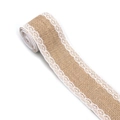 Natural jute burlap ribbon roll with white lace trim for DIY rustic wedding crafts - Hollow Heart Style (mb-LBR-1658-1)