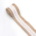 Jute burlap ribbon roll with elegant white lace trim for DIY rustic wedding crafts - Round Petal Style (mb-LBR-192-2)