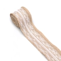 Natural burlap ribbon roll with elegant white lace trim for DIY rustic wedding crafts - Double Side Lace Style (mb-LBR-352-2)