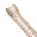 Natural jute burlap ribbon roll with white lace trim for rustic DIY wedding crafts - Botanical Floral Style (mb-LBR-154)