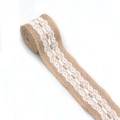 Natural burlap ribbon roll with elegant white lace trim for DIY rustic wedding crafts - Fine Ribbon Style (mb-LBR-651)
