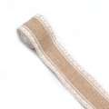 Roll of natural jute burlap ribbon with white vintage lace edges for DIY crafts - Wavy Lace Style (mb-LBR-168-1)